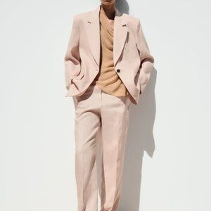 NWT ZARA STRAIGHT CUT LINEN BLAZER SIZE L